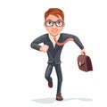 Hurry for Meeting Glasses Case Bag Running Businessman Character Icon Cartoon Design Vector Illustration Royalty Free Stock Photo