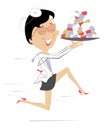 Running doctor woman with a plate full of pills Royalty Free Stock Photo