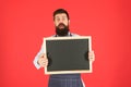 Hurry up. surprised hipster bartender. What to cook. Restaurant menu. cafe shop advertisement. Happy hours. bearded man