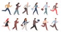 Hurrying business people. Running employees and managers in office clothes, busy characters rushing to work, men and Royalty Free Stock Photo