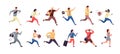 Hurrying people. Cartoon people late for work, men and women characters in casual clothes running and jogging. Vector Royalty Free Stock Photo