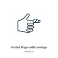 Hurted finger with bandage outline vector icon. Thin line black hurted finger with bandage icon, flat vector simple element Royalty Free Stock Photo