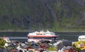 Hurtigruten coastal vessel Nordnorge, arriving HonningsvÃÂ¥g Royalty Free Stock Photo