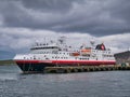 The Hurtigruten cruise ship Spitsbergen moored at Lerwick, capital of Shetland in the UK