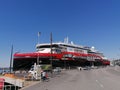 Hurtigruten Fridtjof Nansen cruise ship at Oslo harbor in the sun Royalty Free Stock Photo