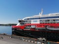 Hurtigruten Fridtjof Nansen cruise ship at Oslo harbor in the sun