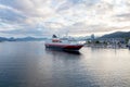 The Hurtigruten ship `MS Nordlys` entering Molde harbour in Norway.
