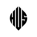 HUS circle letter logo design with circle and ellipse shape. HUS ellipse letters with typographic style. The three initials form a