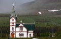 Husavik church at Husavik harbor, Iceland Royalty Free Stock Photo