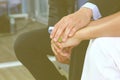 The husband encouraged his wife by holding hands.after  talking with a psychologist at the clinic Royalty Free Stock Photo