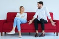 Husband hot tempered quarreling with wife conflict and boring two couple in the living room,Negative emotions Royalty Free Stock Photo