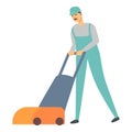 Husband for an hour use lawn mower icon cartoon vector. Man work Royalty Free Stock Photo