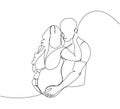 Husband hugging his pregnant wife one line art. Continuous line drawing of pregnancy, motherhood, preparation for