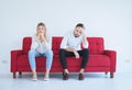 Husband quarrel with wife conflict and boring couple in the living room,Negative emotions Royalty Free Stock Photo