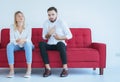 Husband quarrel with wife conflict and boring couple in the living room,Negative emotions Royalty Free Stock Photo