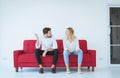 Husband quarreling with wife conflict and boring couple in the living room,Negative emotions Royalty Free Stock Photo