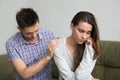 Husband supporting comforting upset depressed wife, infertility Royalty Free Stock Photo