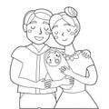 Husband and wife with baby on hands cute love contour