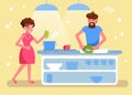 Husband and wife cook together in the kitchen Vector. Cartoon. Isolated art. Flat Royalty Free Stock Photo