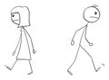 Husband and Wife in Divorce, Vector Cartoon Stick Figure Illustration Royalty Free Stock Photo