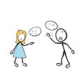 Husband and wife fight shout and argue. Parental conflict and divorce. Domestic violence. Hand drawn. Stickman cartoon. Doodle