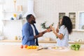 Husband and wife having fun singing in the kitchen Royalty Free Stock Photo