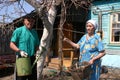 Elderly married couple at the cottage home in russia