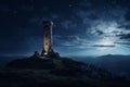 Lonely tower piercing the serene and starlit