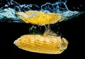Husked Corn Cob Dropped in Water on Black