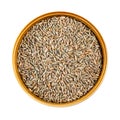 Husked rye grains in round ceramic bowl cutout Royalty Free Stock Photo