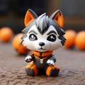 Charming Husky Figurine With Orange Balls - Zbrush Style