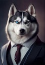 AI generated Portrait of a cute husky dog wearing classical suit