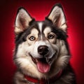 Husky dog canine portrait on red vignette backdrop photoshoot