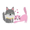 Husky dog and cat canine feline cartoon lovely pets