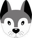 Husky dog. Cute face of a gray dog with big ears. Dog head illustration for children. Pretty puppy.