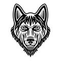 Husky dog head vector illustration in vintage monochrome style isolated on white background