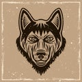 Husky dog head vector illustration in vintage style on background with removable grunge textures