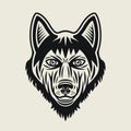 Husky dog head vector illustration in vintage style isolated on light background