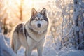 Husky in a snowy forest