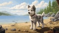 Anime-inspired Illustration Of A Husky Puppy On Yukon Shores Royalty Free Stock Photo