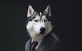 Husky dog wearing a business suite studio portrait