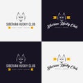 Husky head flat logo set. Set of vintage logo and logotype elements for pet shop, pet house, pet and exotic animals clinic.