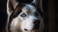 A husky with intense blue eyes looking up created with Generative AI
