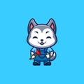 Husky Plumber Cute Creative Kawaii Cartoon Mascot Logo Royalty Free Stock Photo