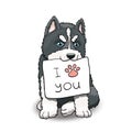 Husky Puppy With I Love You Sign. Cartoon Character Illustration