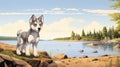 Nostalgic Children\'s Book Illustration: Husky Puppy On Manitoba Shores Royalty Free Stock Photo