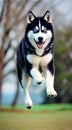 Husky running towards the camera illustration Artificial intelligence artwork generated