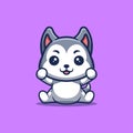 Husky Sitting Excited Cute Creative Kawaii Cartoon Mascot Logo