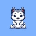 Husky Sitting Gaming Cute Creative Kawaii Cartoon Mascot Logo