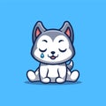 Husky Sitting Sad Cute Creative Kawaii Cartoon Mascot Logo